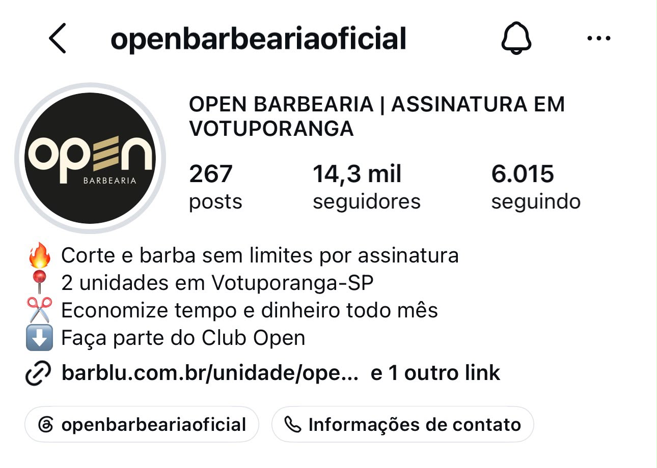 Perfil do Instagram da empresa Open Barbearia